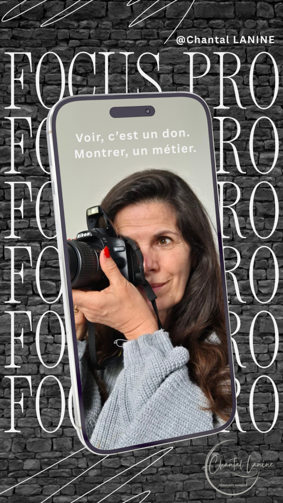 Montage visuel "Focus Pro" avec citation sur le métier de montrer